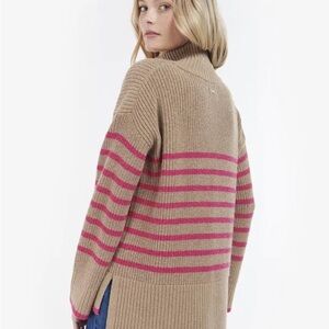 Barbour Jemima Striped Tan and Pink Women's Sweater. NWT.  Cozy and cute!